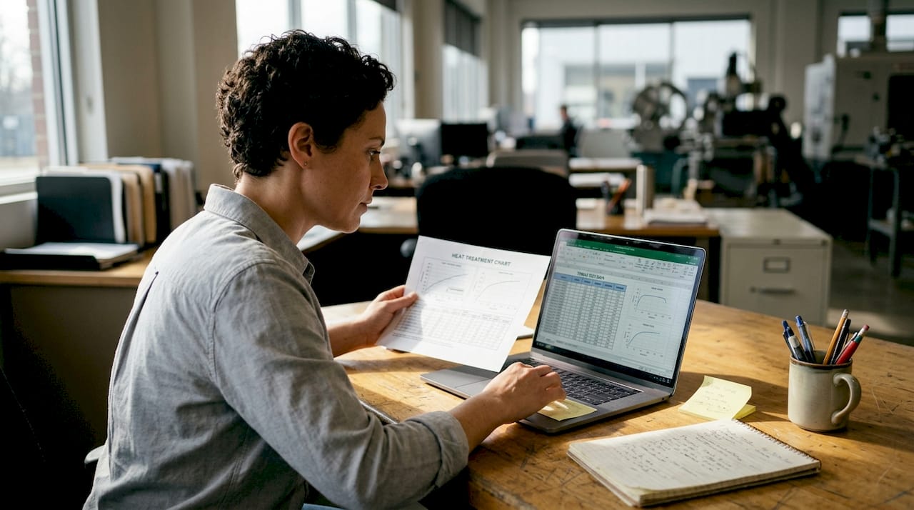Engineer comparing material heat treatment results