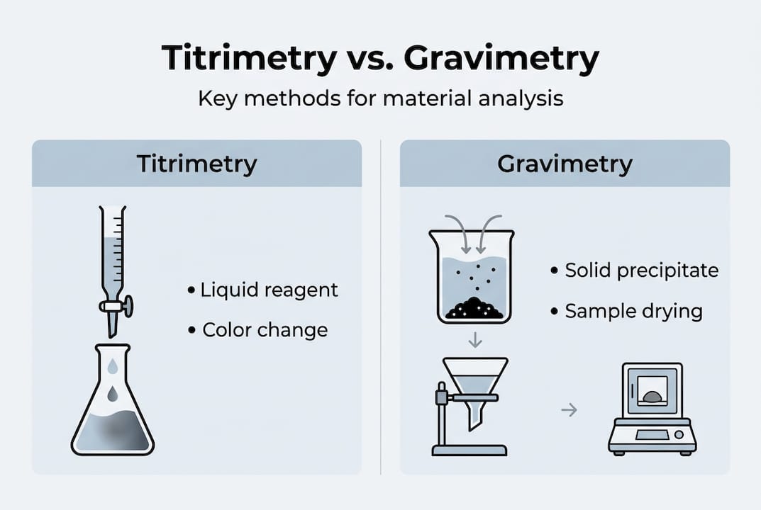 Infographic comparing titrimetry and gravimetry methods