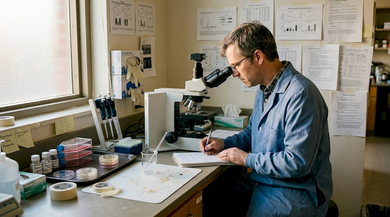 Technician recording cell-based assay results