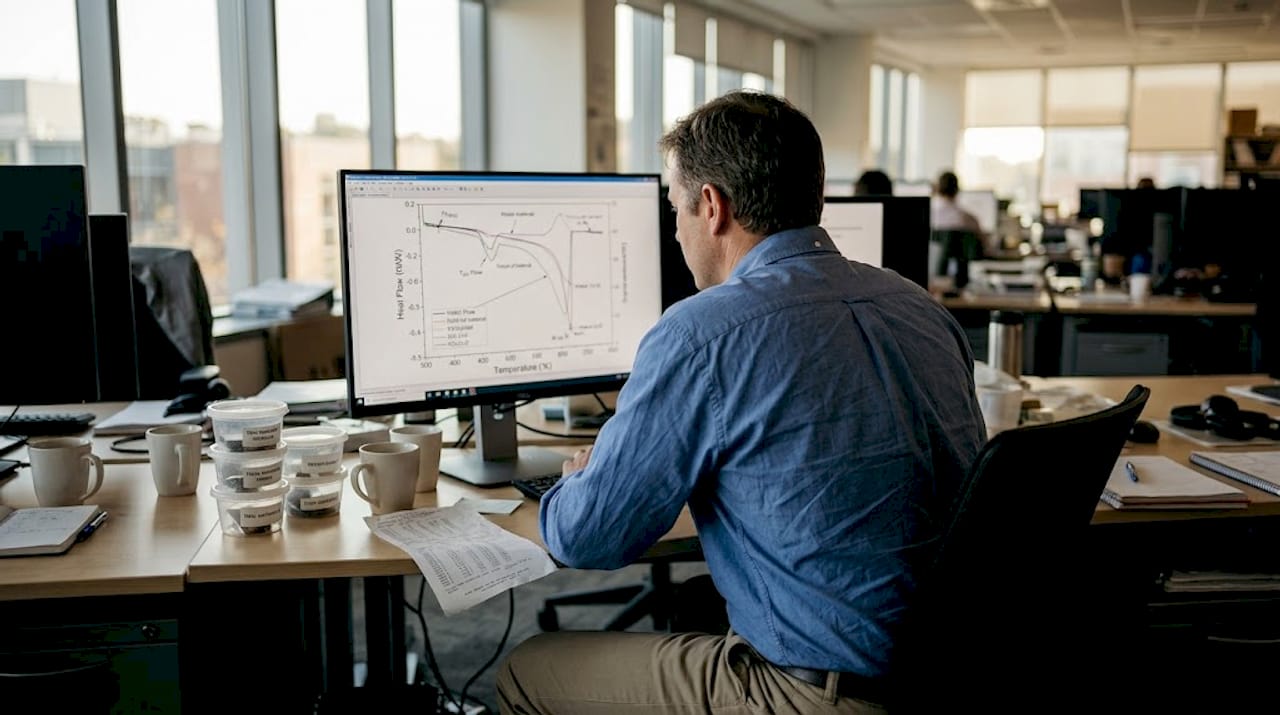 Scientist reviews DSC results at research desk