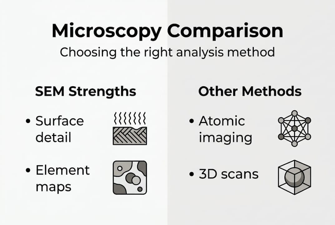 Infographic comparing SEM and alternative microscopy