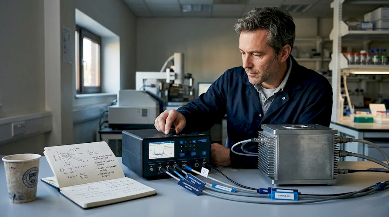 Technician adjusting X-ray detector in working lab