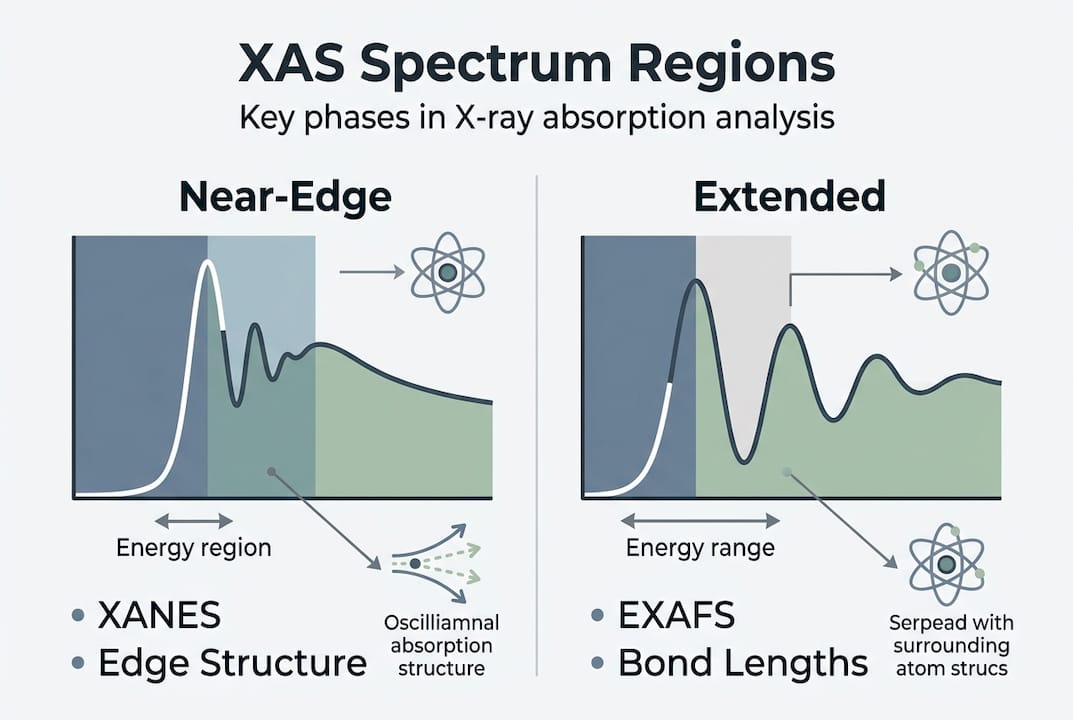 XAS spectrum regions infographic with key phases