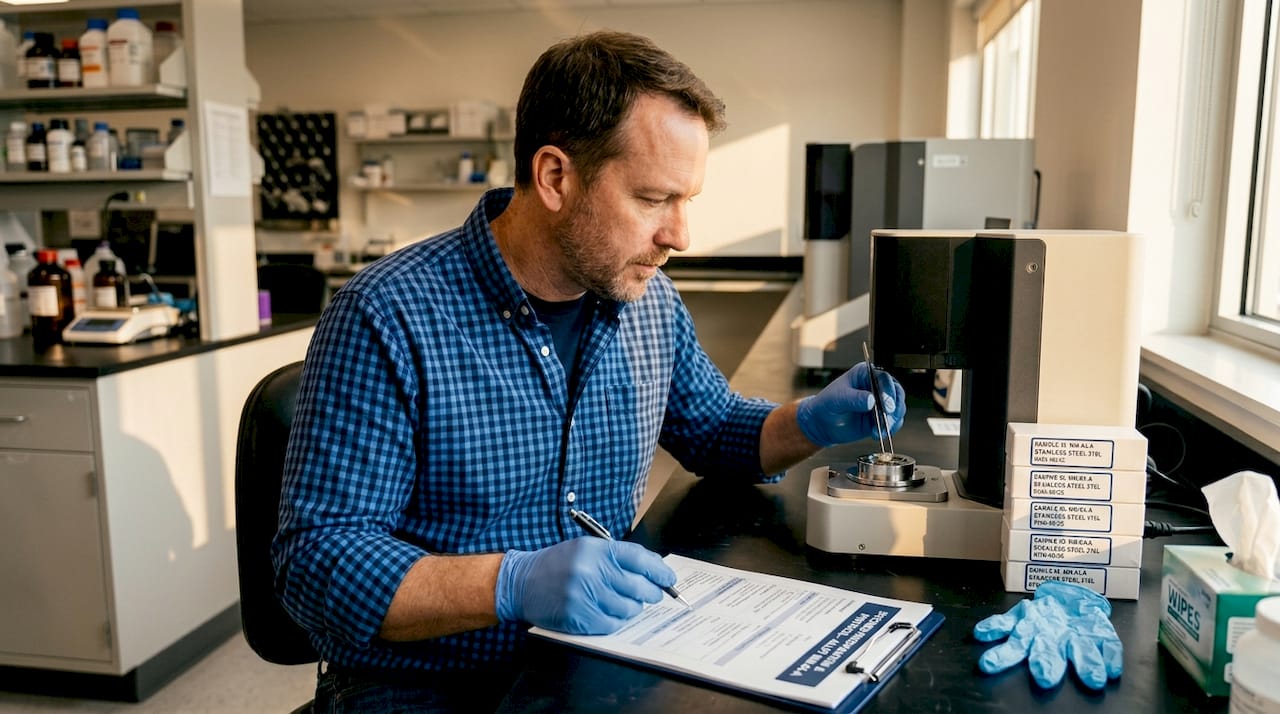 Lab technician preparing sample for electron microscopy