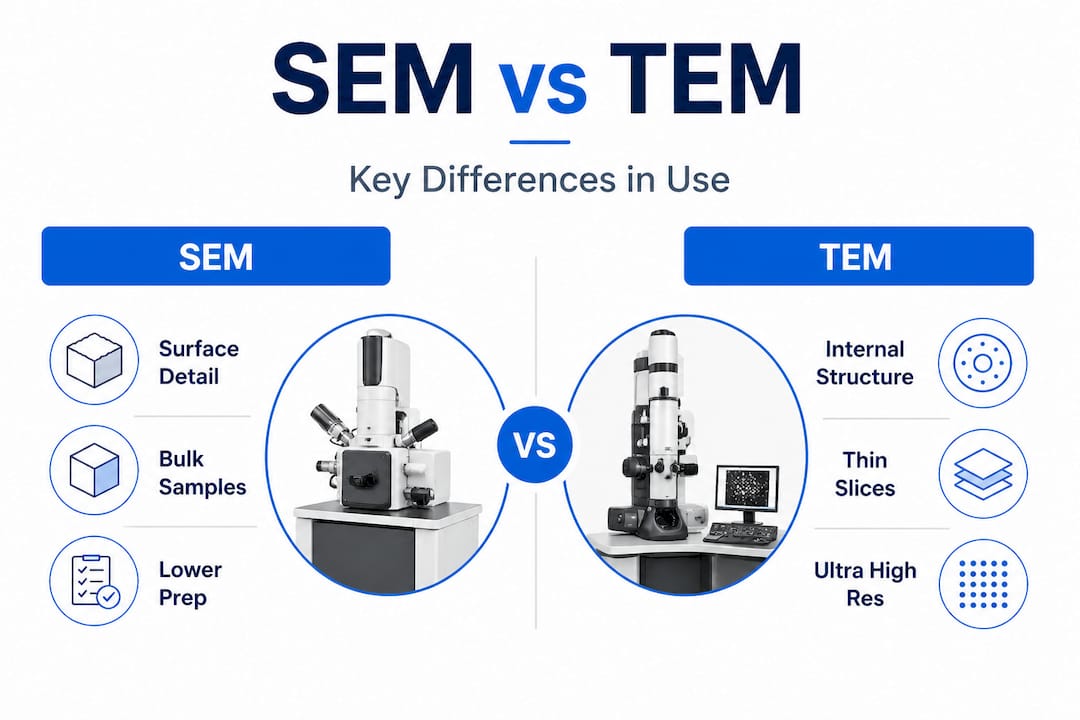 Infographic comparing SEM and TEM features