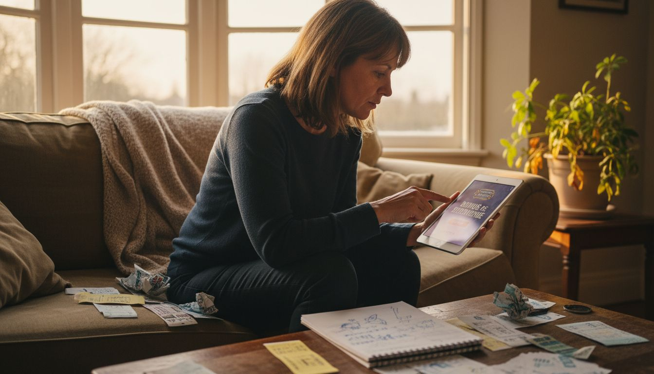 Une femme examine et compare les offres de bonus de bienvenue sur sa tablette