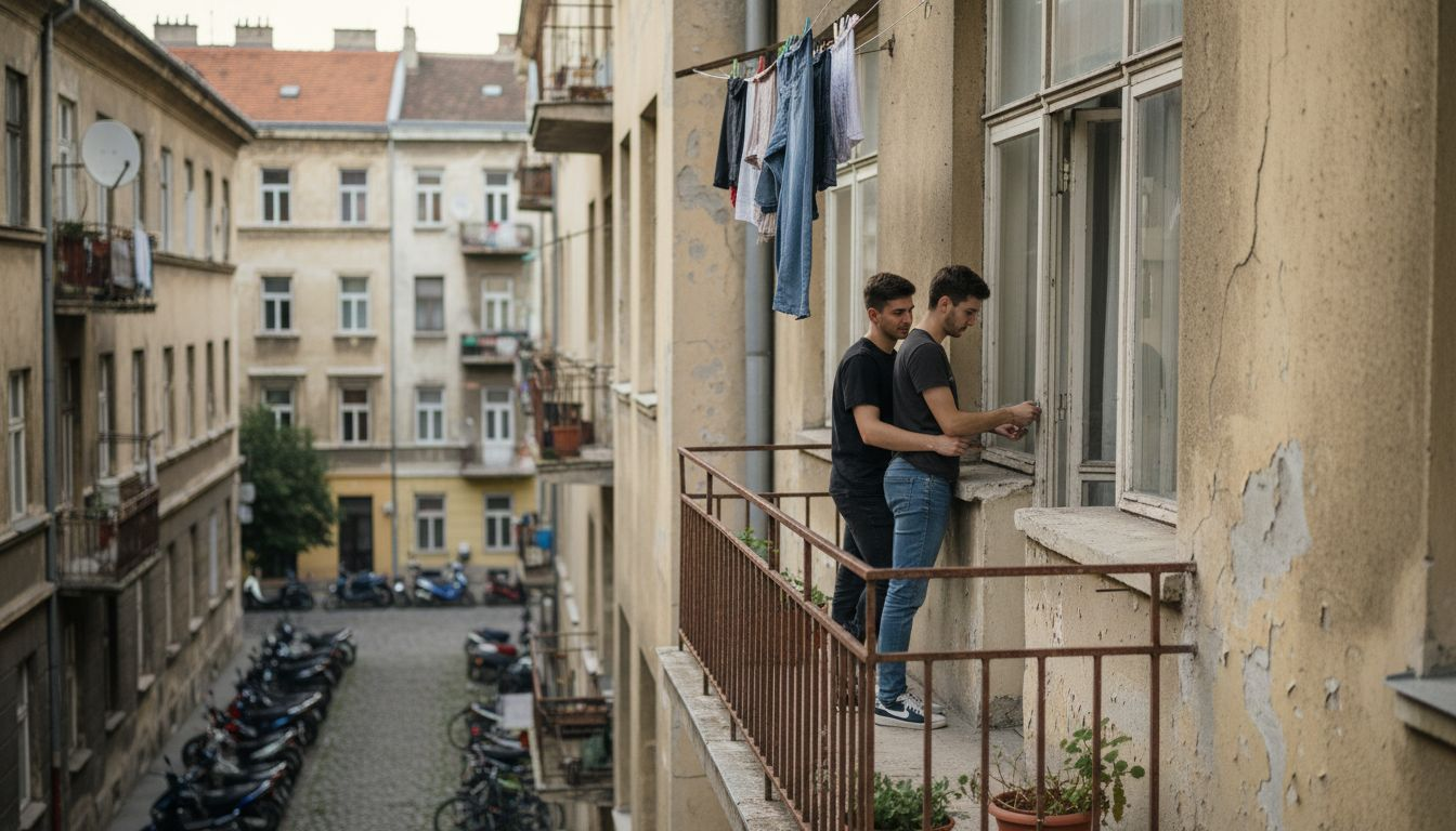Couple on Zagreb apartment balcony scene