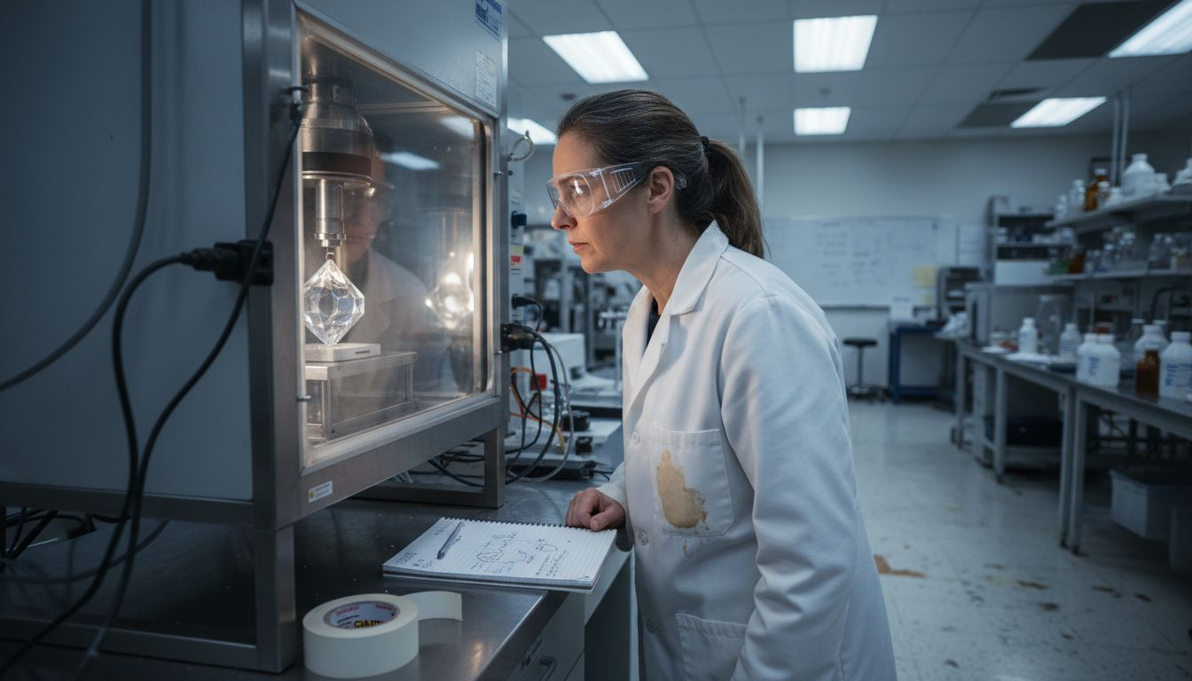 Scientist inspecting CVD diamond growth