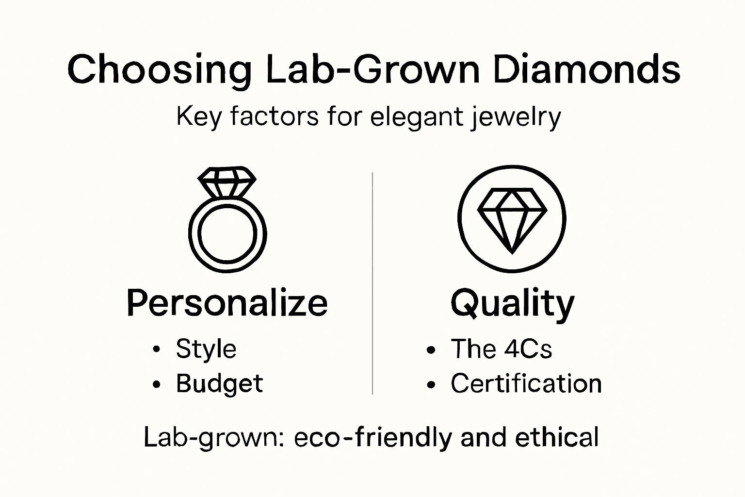 Infographic summarizing lab-grown diamond selection factors