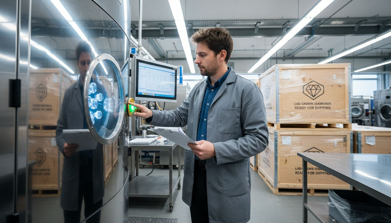 Technician operates diamond lab machine