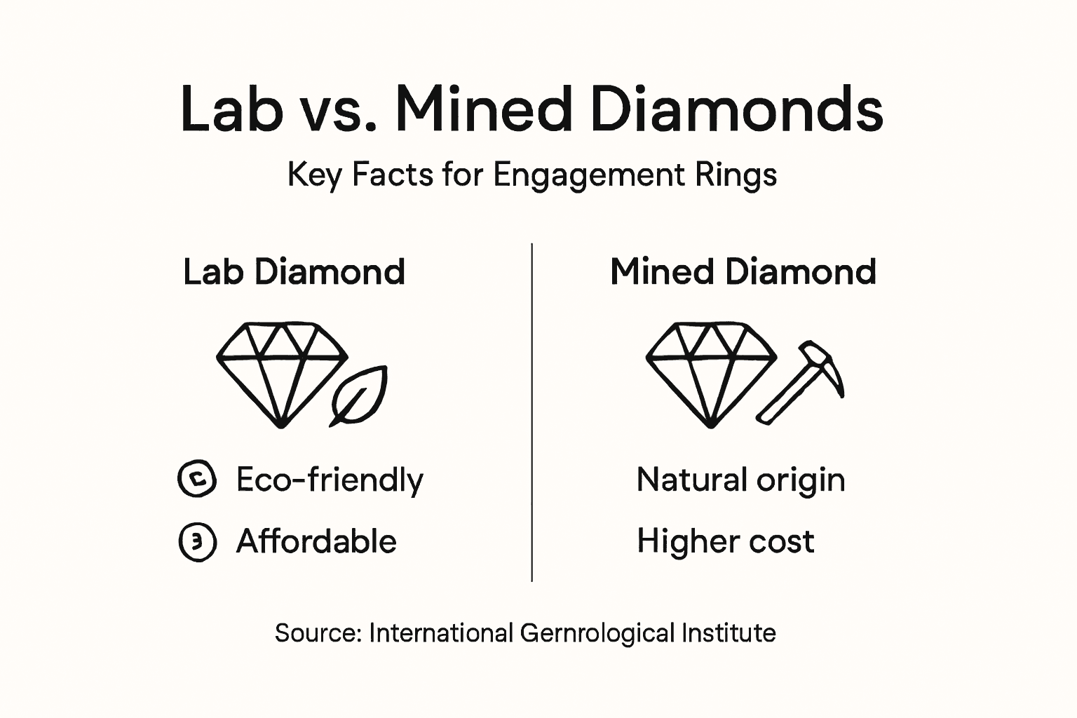 Infographic comparing lab and mined diamonds