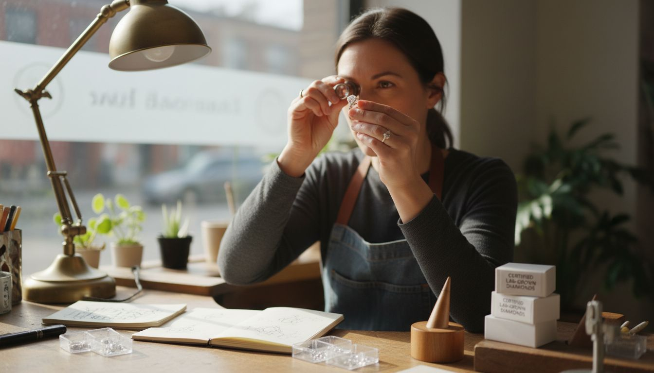 Jeweler inspecting lab-grown diamond ring