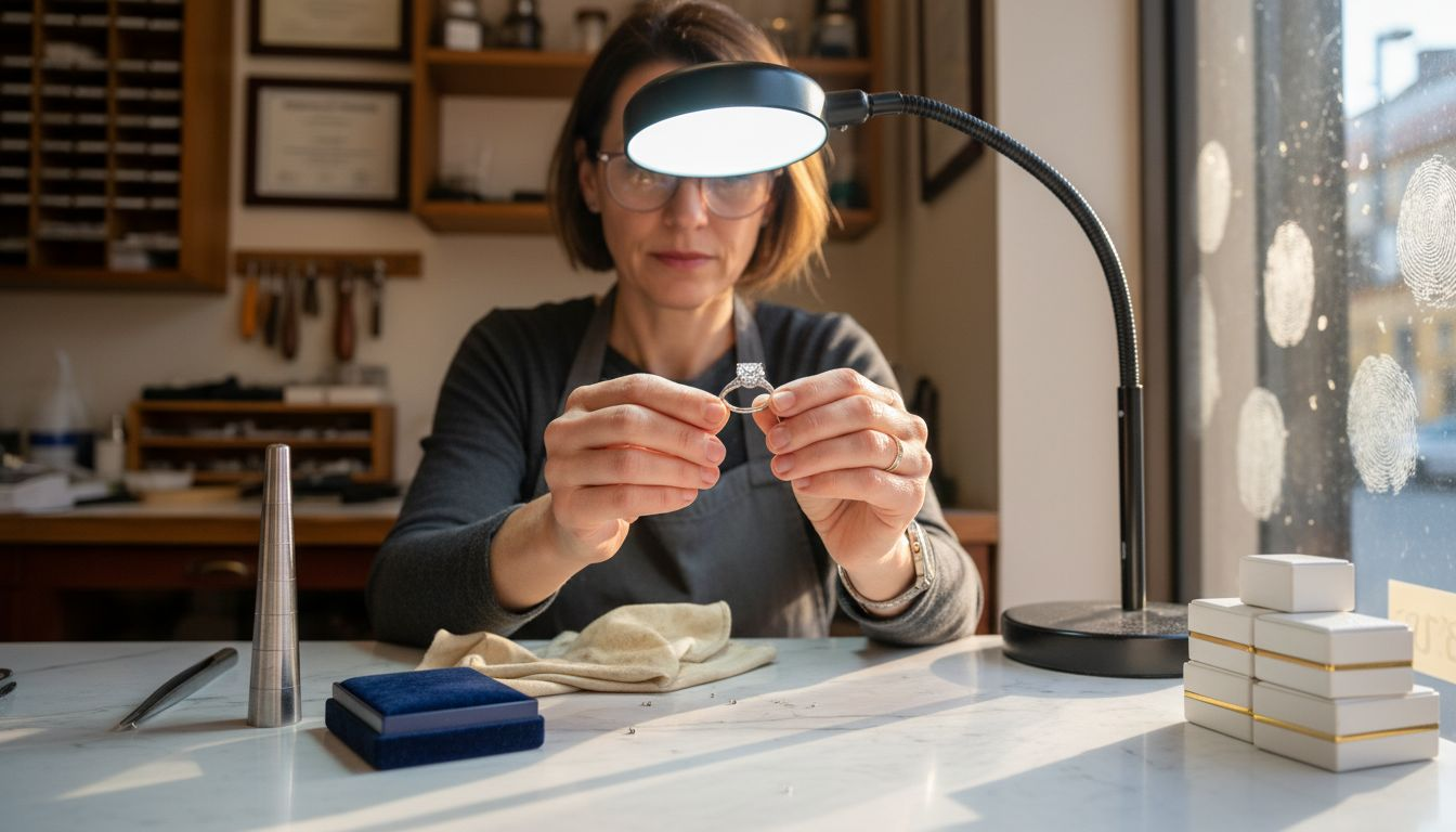 Jeweler inspecting lab-grown diamond ring