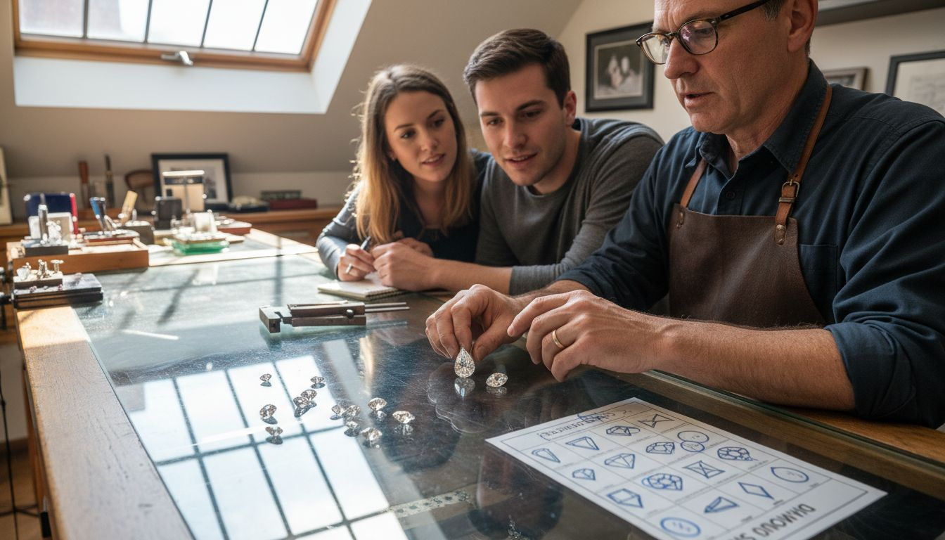 Jeweler explaining diamond shapes and size