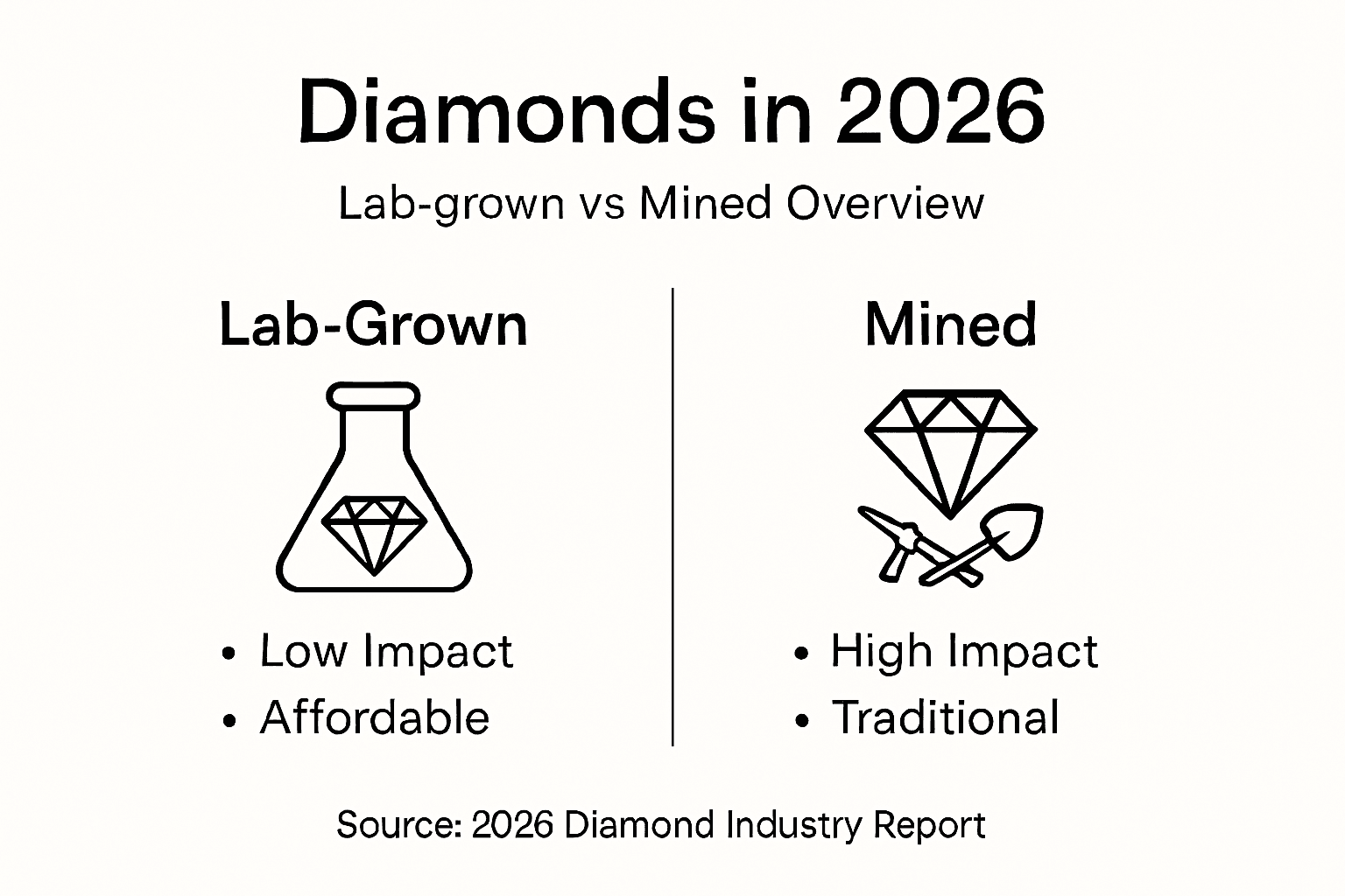 Infographic comparing lab-grown and mined diamonds