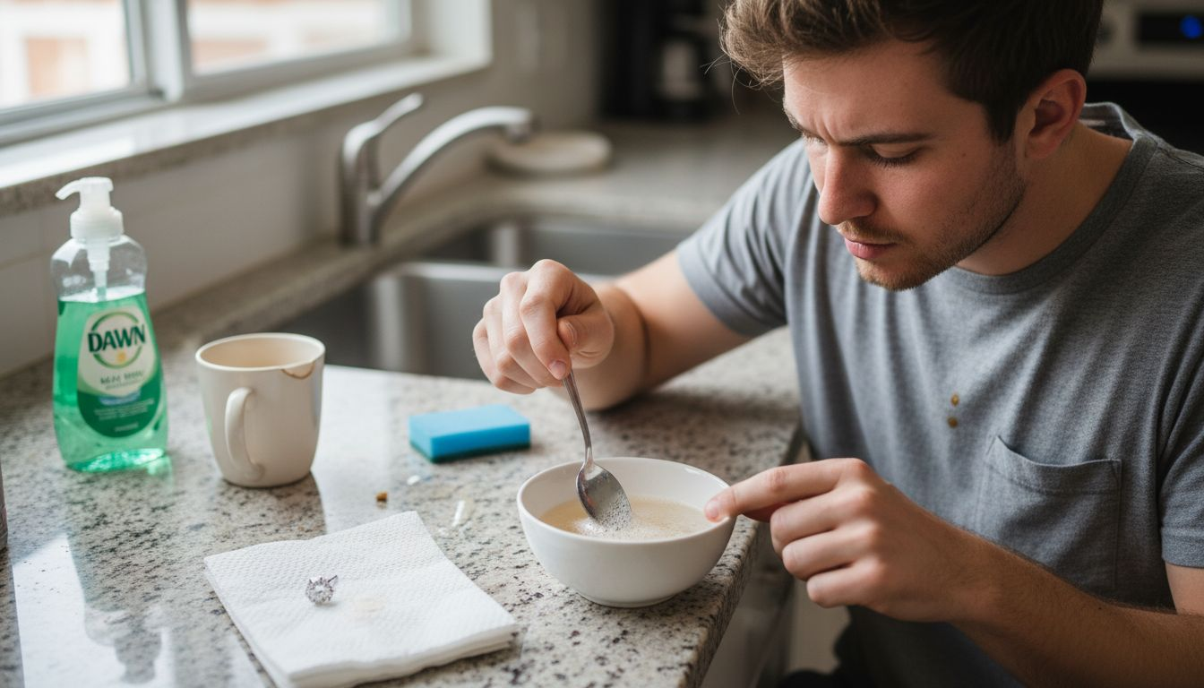 Man mixes gentle soap solution for jewelry