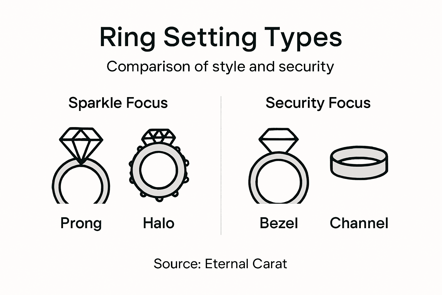 Infographic comparing diamond ring setting types
