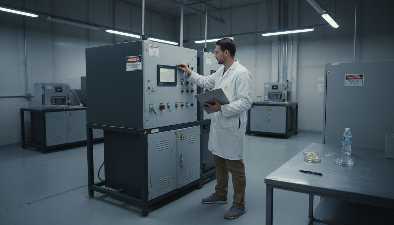 Engineer operates diamond growth machine in lab