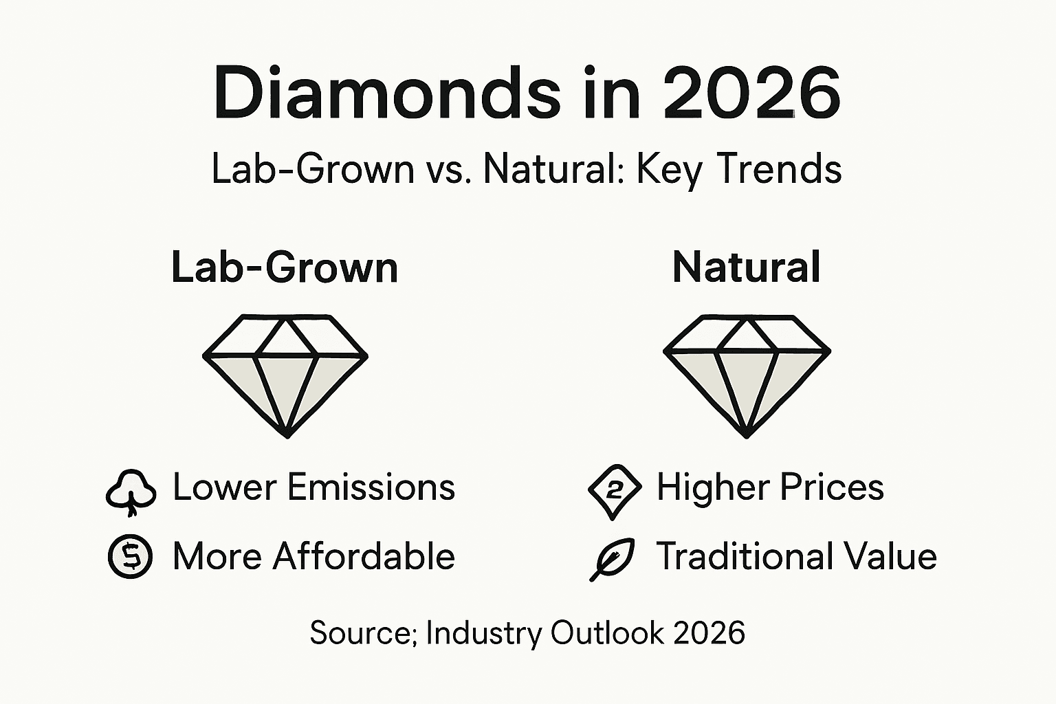 Infographic comparing lab-grown and natural diamond trends