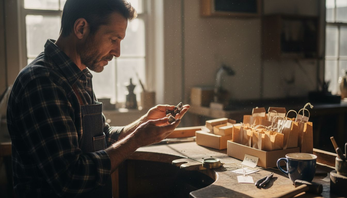 Jeweler examining gemstones for ethical sourcing