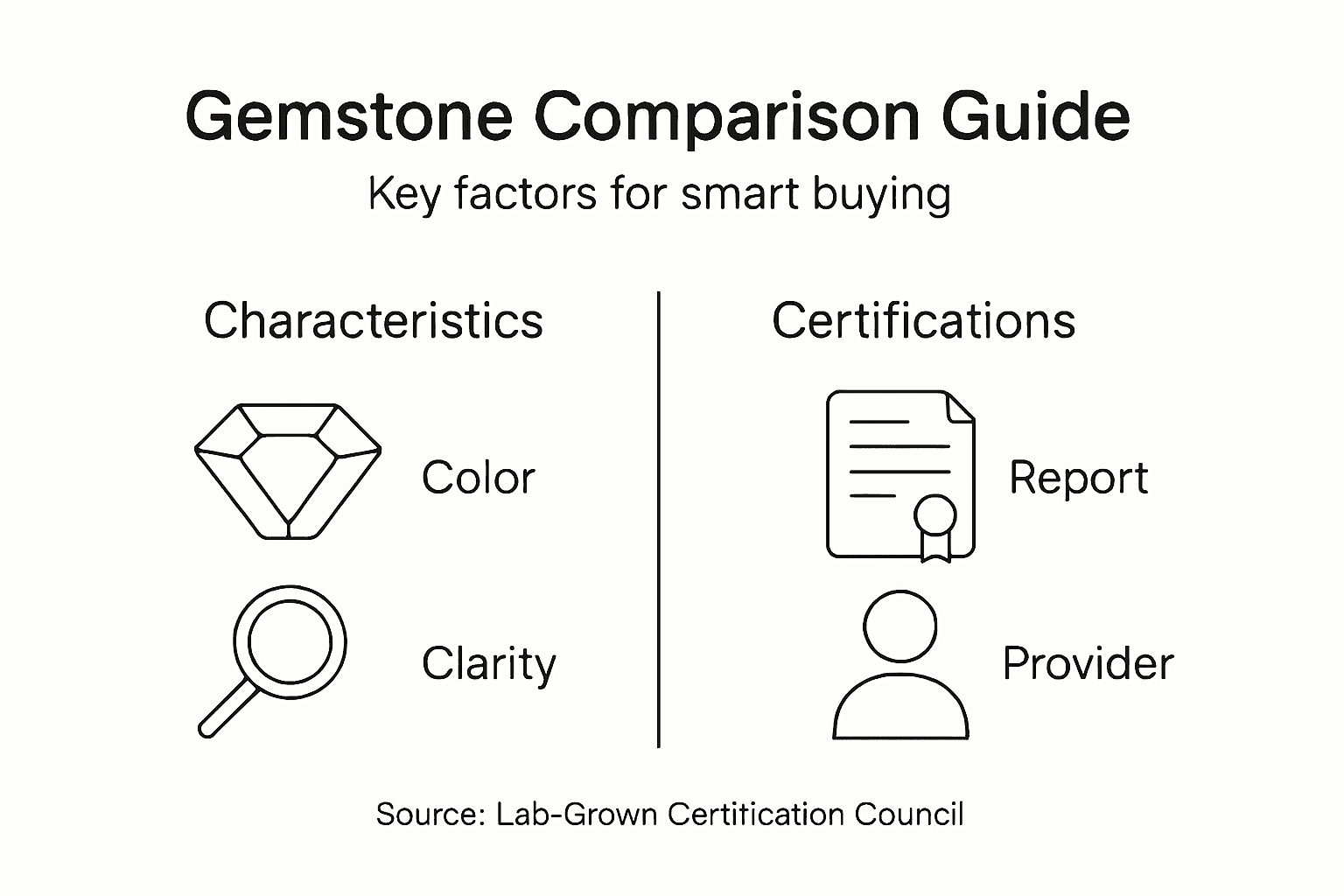 Infographic comparing lab-grown gemstones features