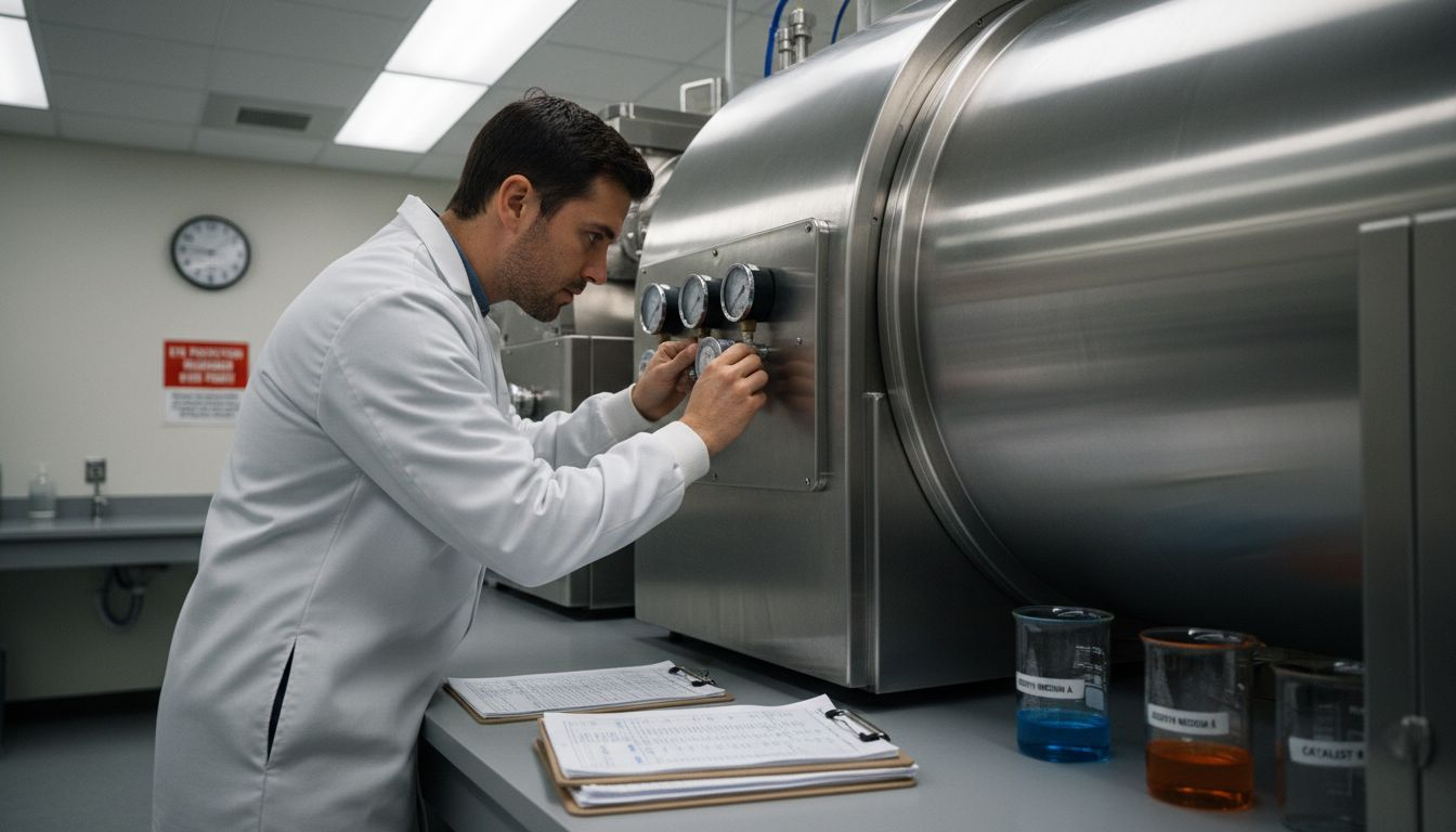Technician working with diamond synthesis equipment