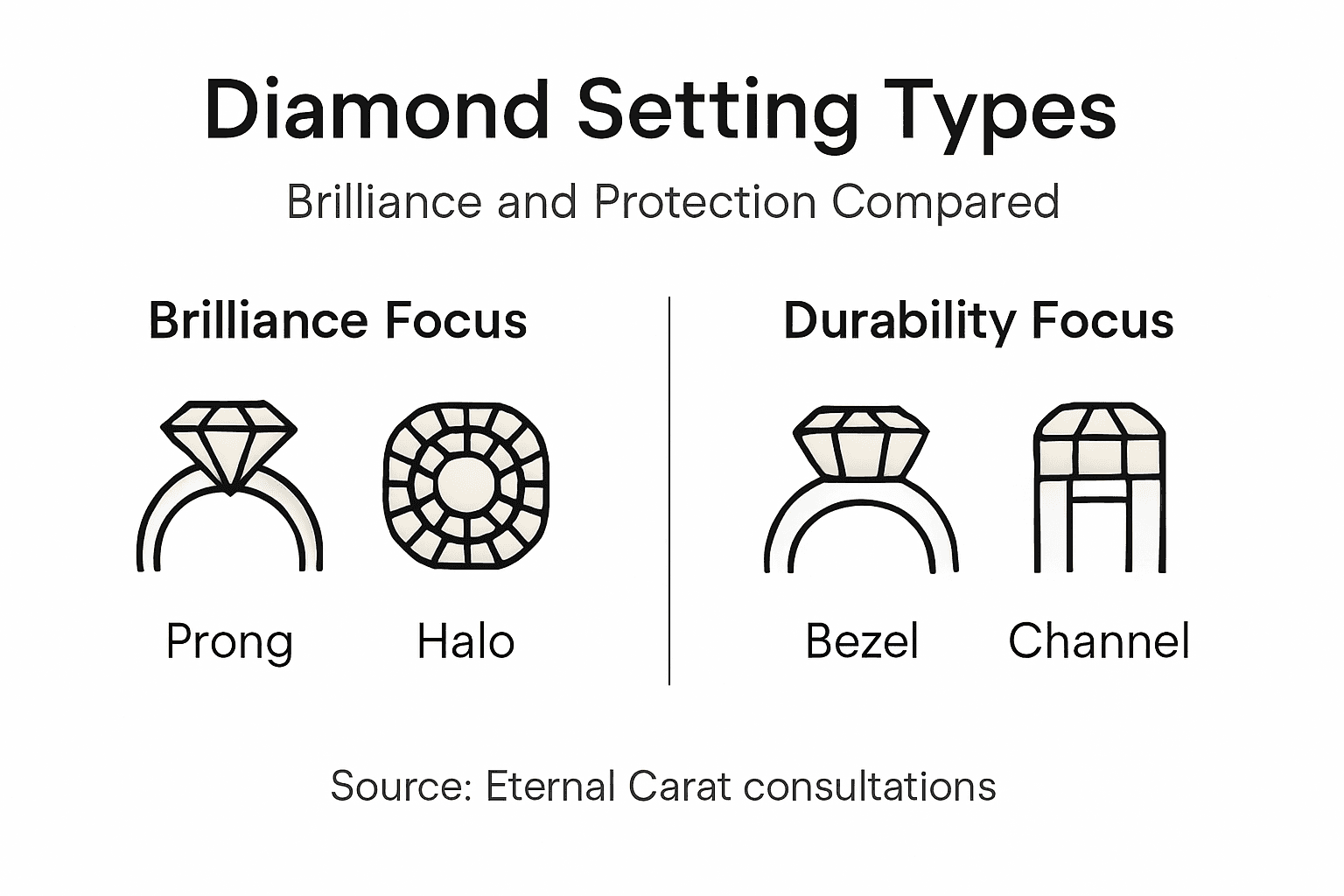 Infographic showing diamond settings features
