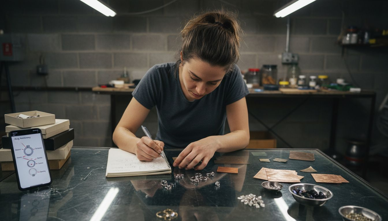 Designer arranging jewelry components samples