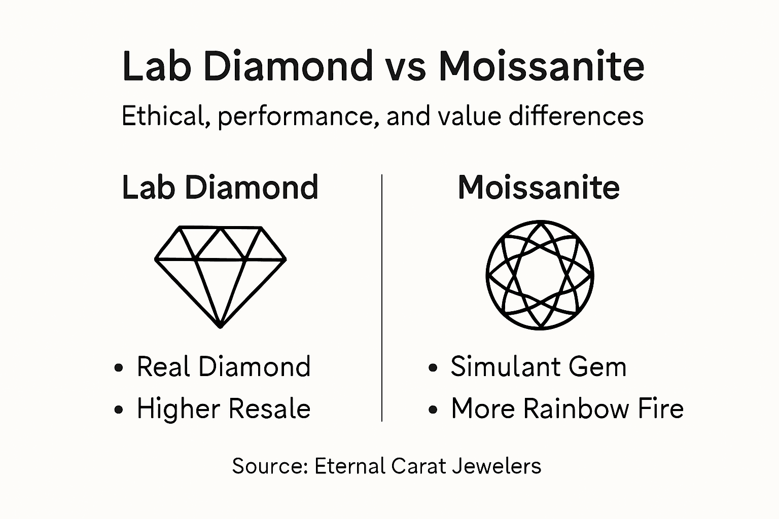 Infographic comparing lab diamond and moissanite
