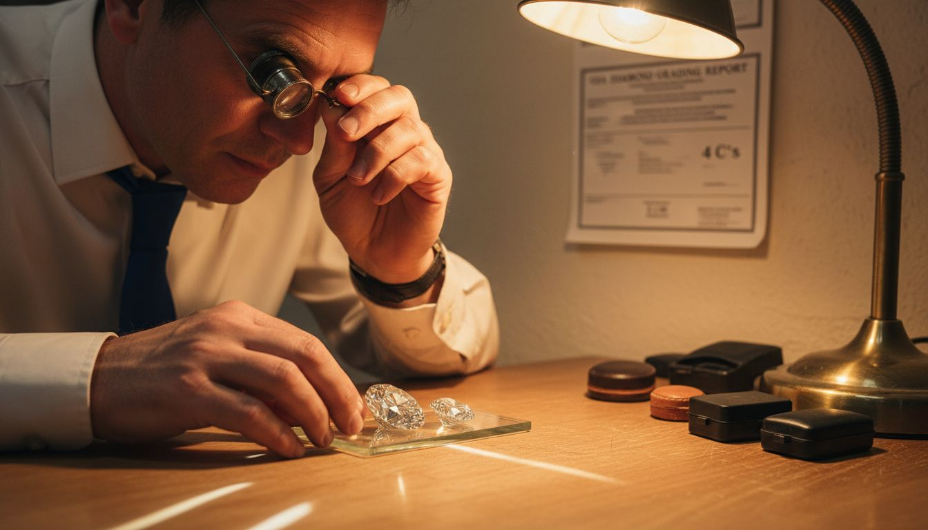 Gemologist comparing lab and mined diamonds