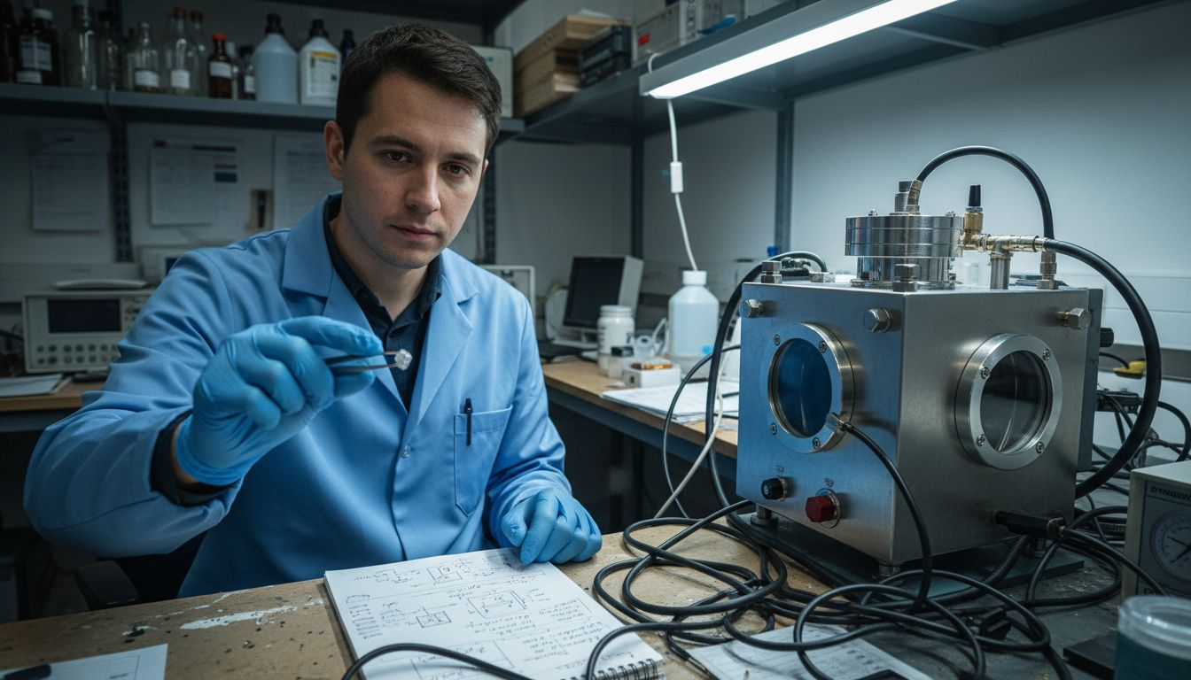 Technician demonstrates diamond production method