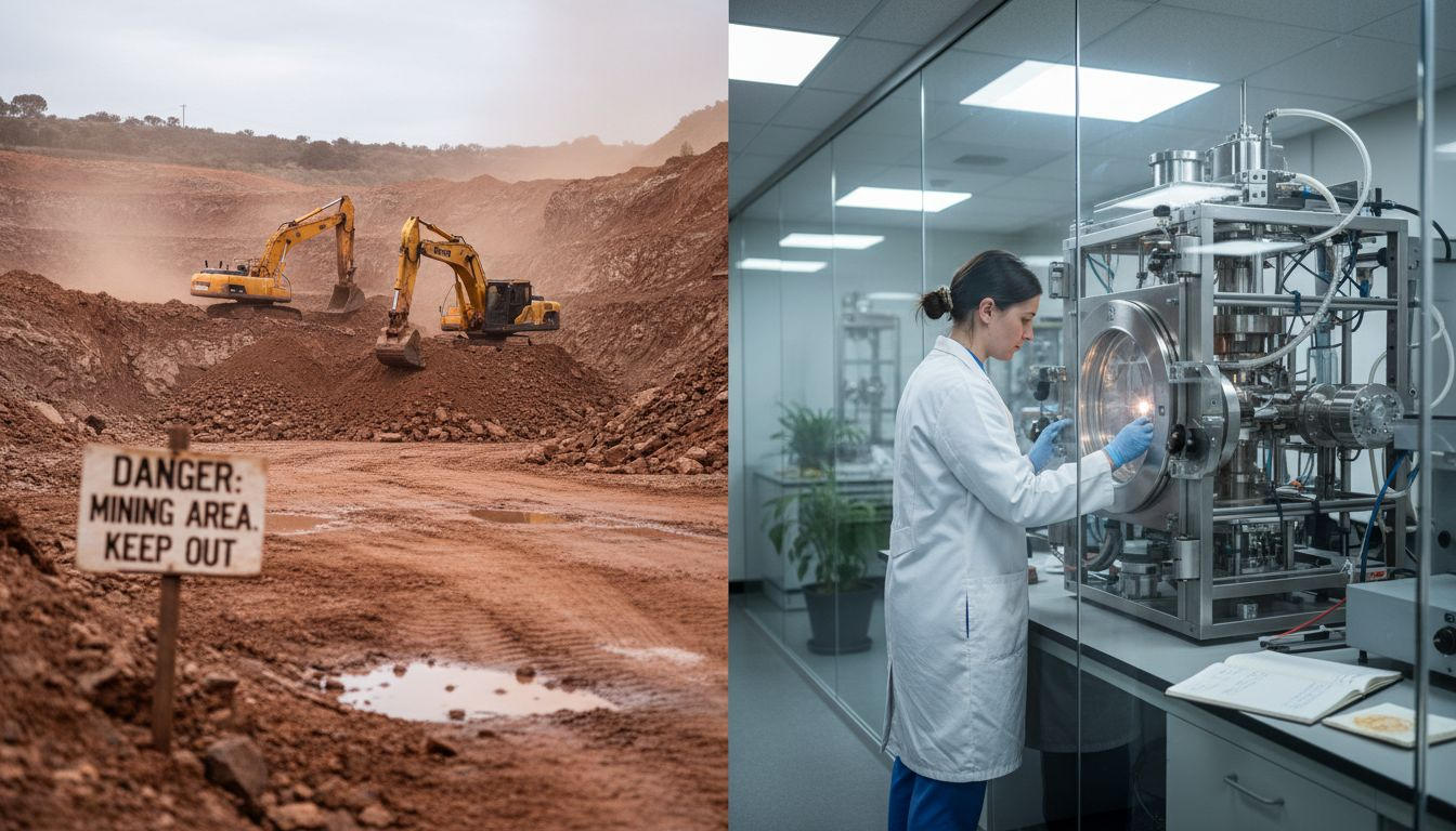 Contrast between mine and diamond lab scenes