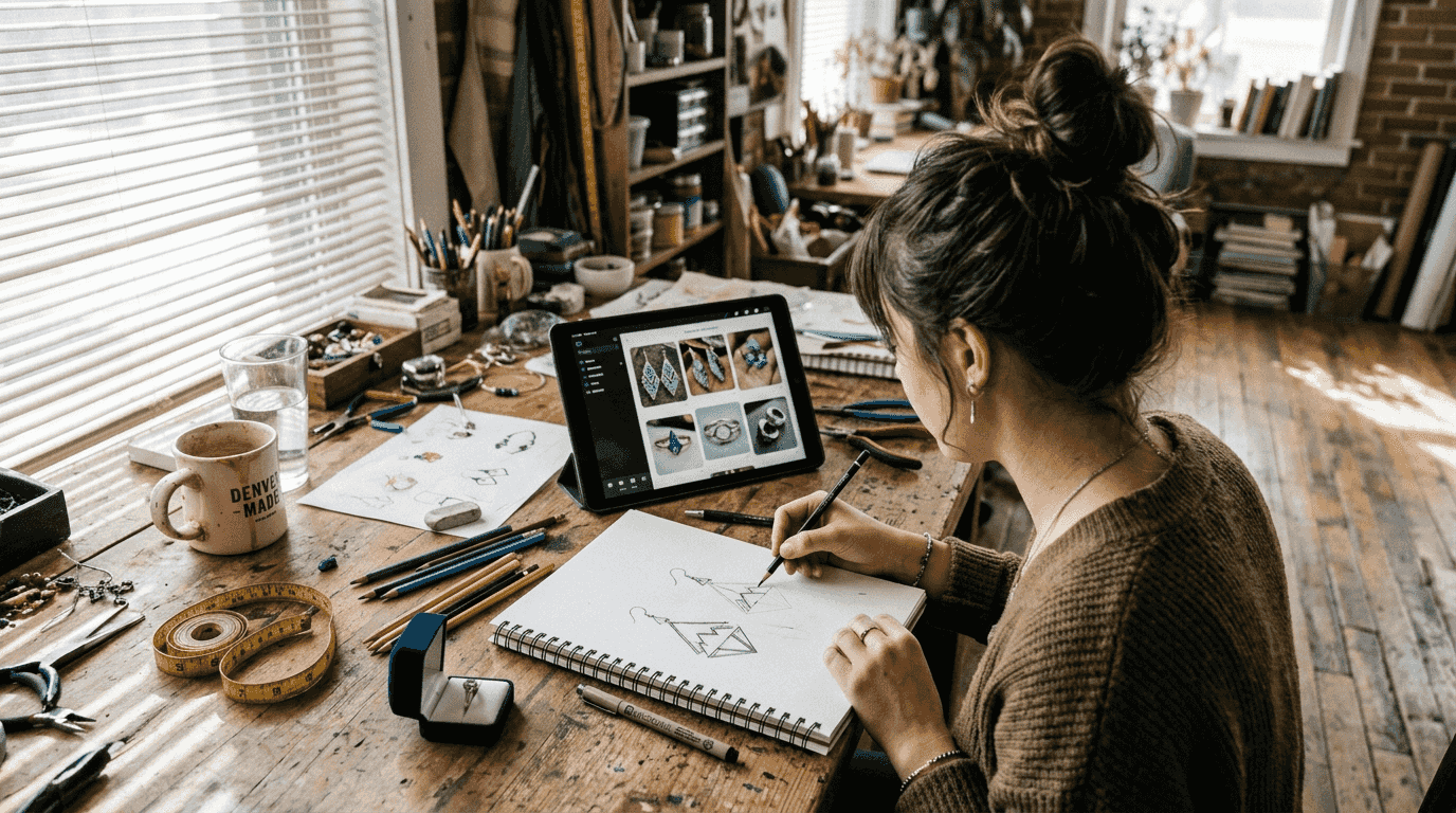 Designer creating custom engagement ring sketch