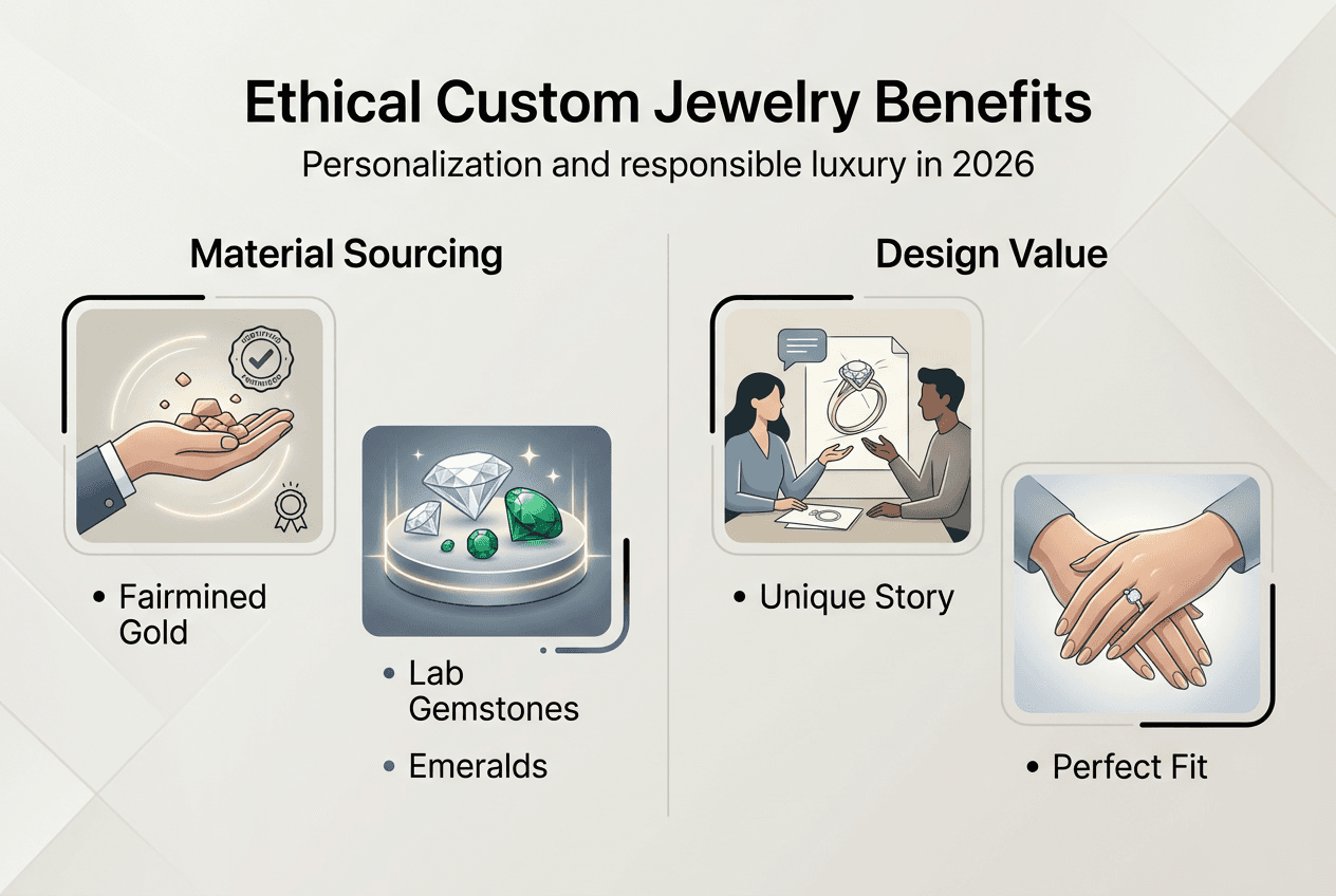 Infographic showing ethical custom jewelry benefits