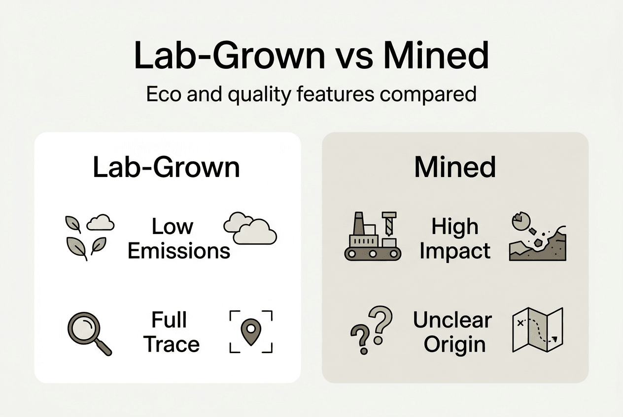 Infographic comparing lab-grown versus mined jewelry features