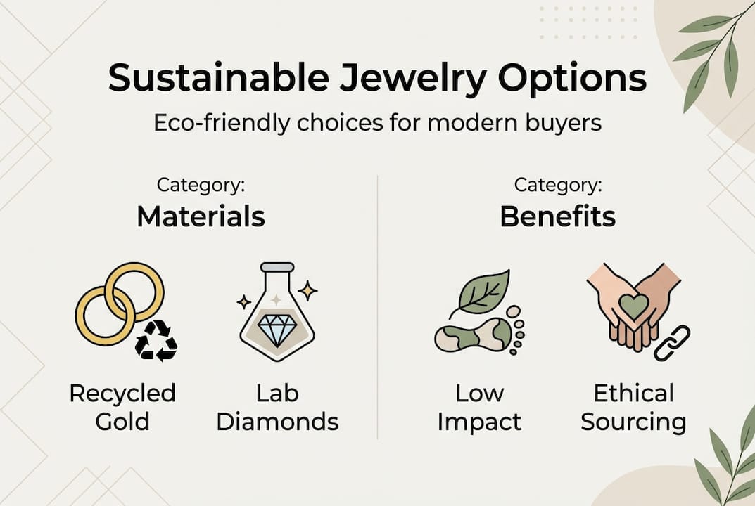 Infographic comparing sustainable jewelry materials and benefits