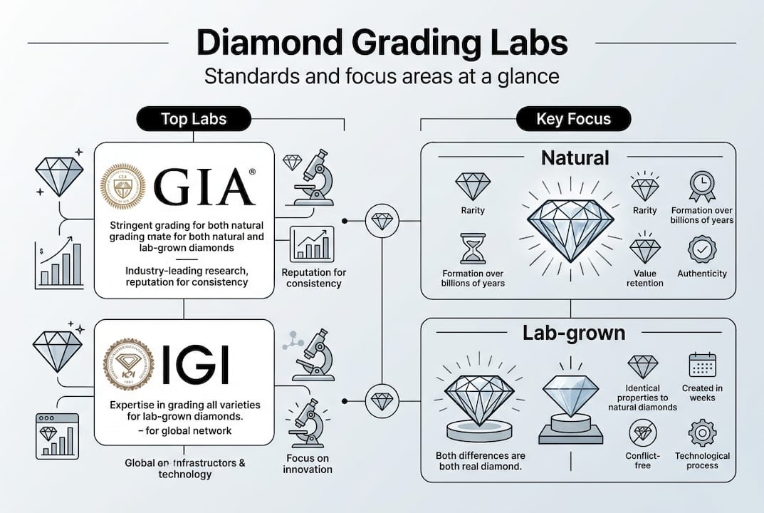 Infographic comparing diamond labs and focus areas