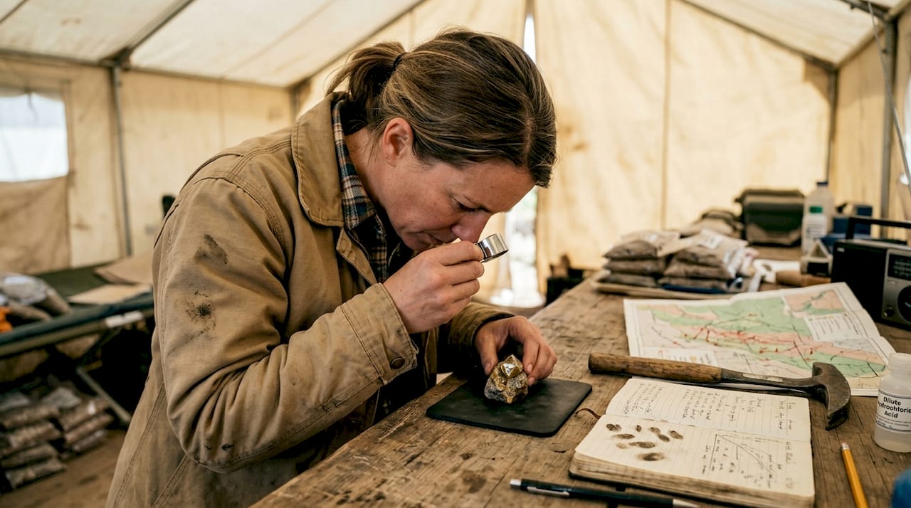 Geologist examining rough diamond specimen