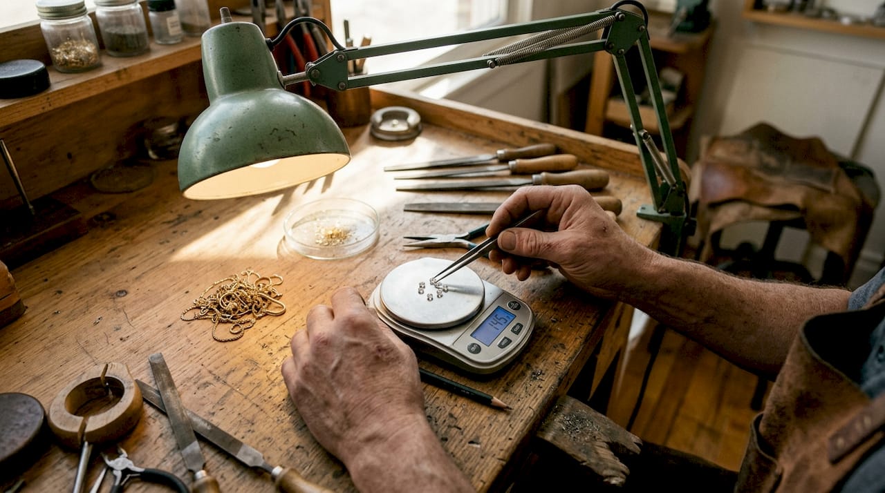 Jeweler weighs lab-grown diamonds and gold