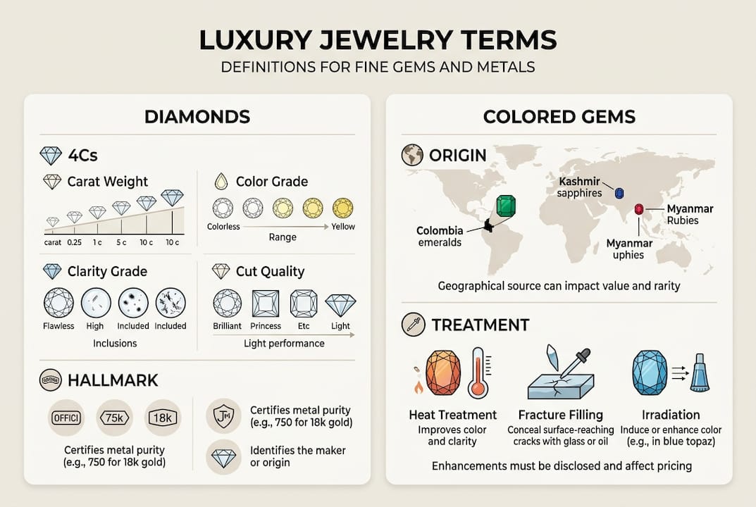 Infographic summarizing jewelry key terms