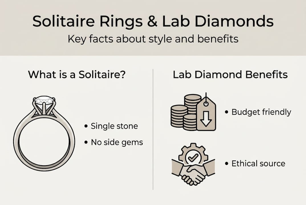 Infographic comparing solitaire rings and lab diamond benefits