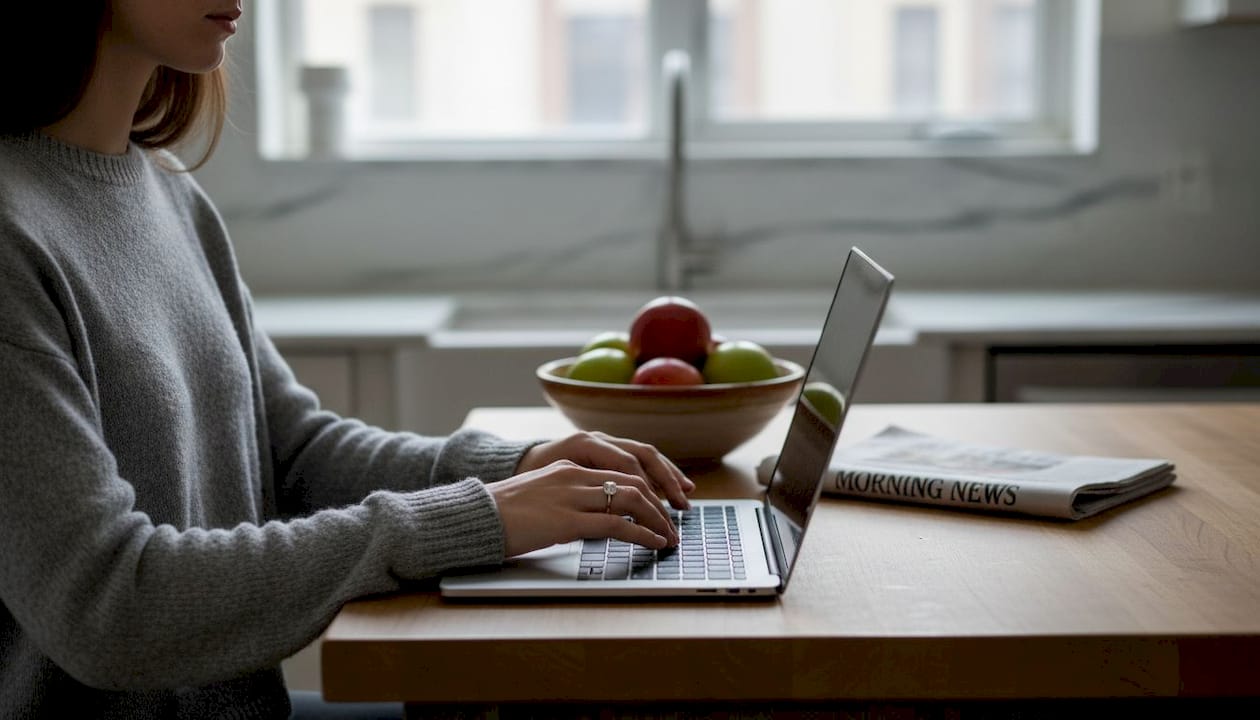 Woman wearing solitaire ring during morning routine