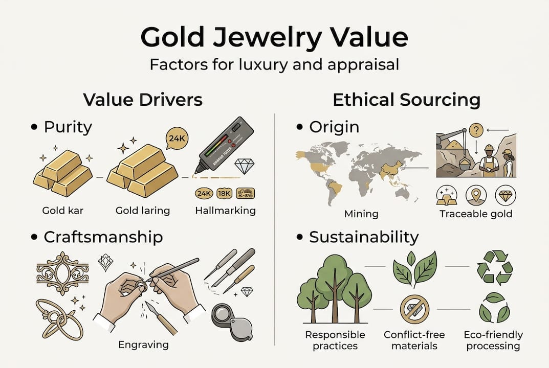 Infographic gold jewelry luxury value factors