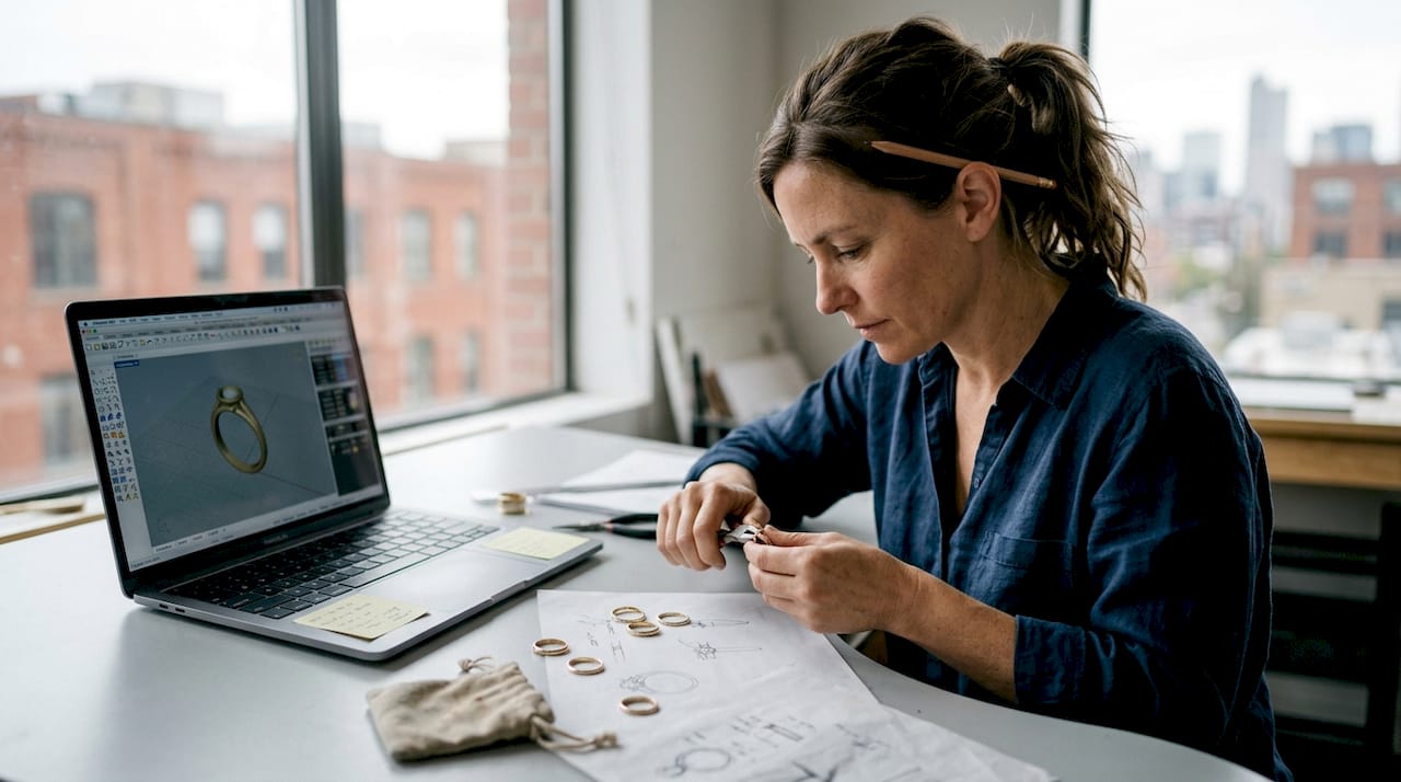 Designer working on custom gold ring prototype