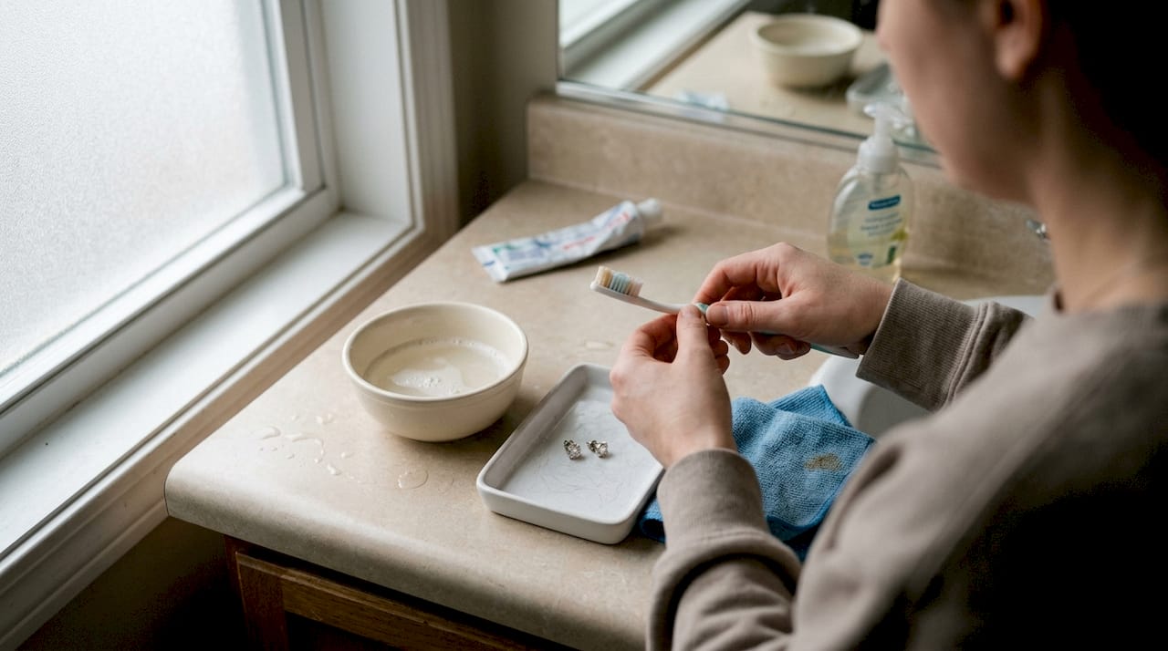 Hands gathering simple diamond cleaning tools