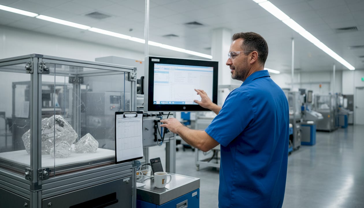 Technician monitoring lab-grown diamond equipment