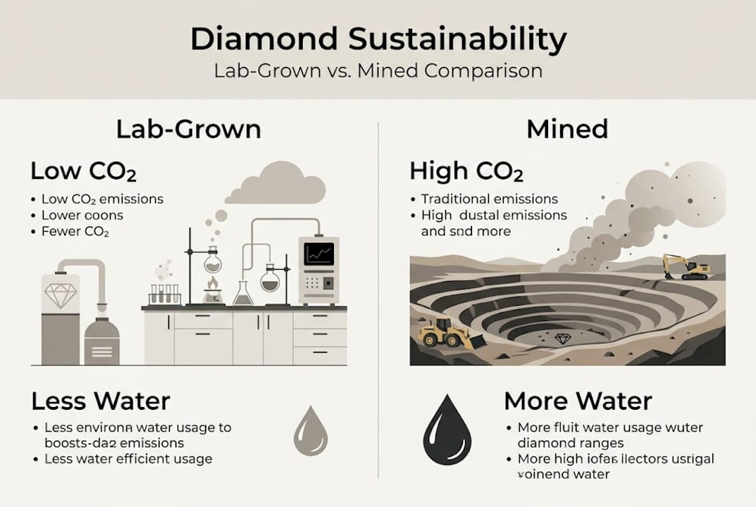 Infographic comparing lab and mined diamonds