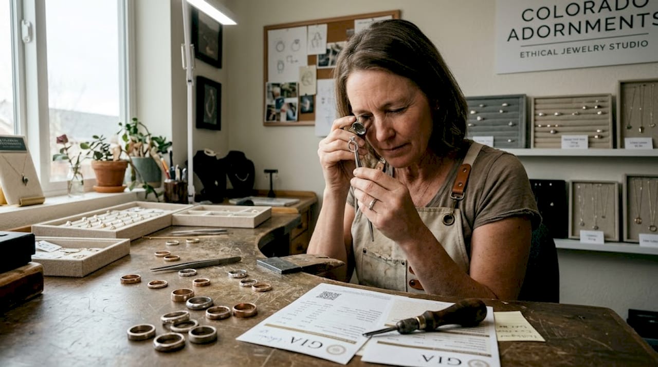 Jeweler examines lab-grown diamond ring