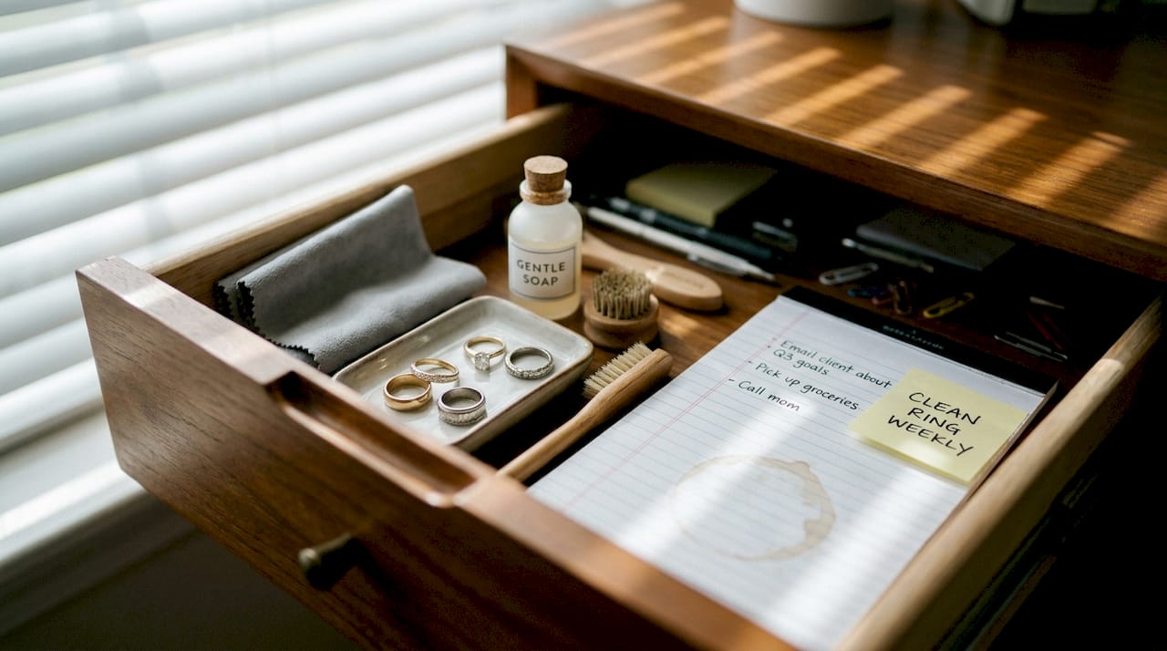 Organized home jewelry care station in drawer