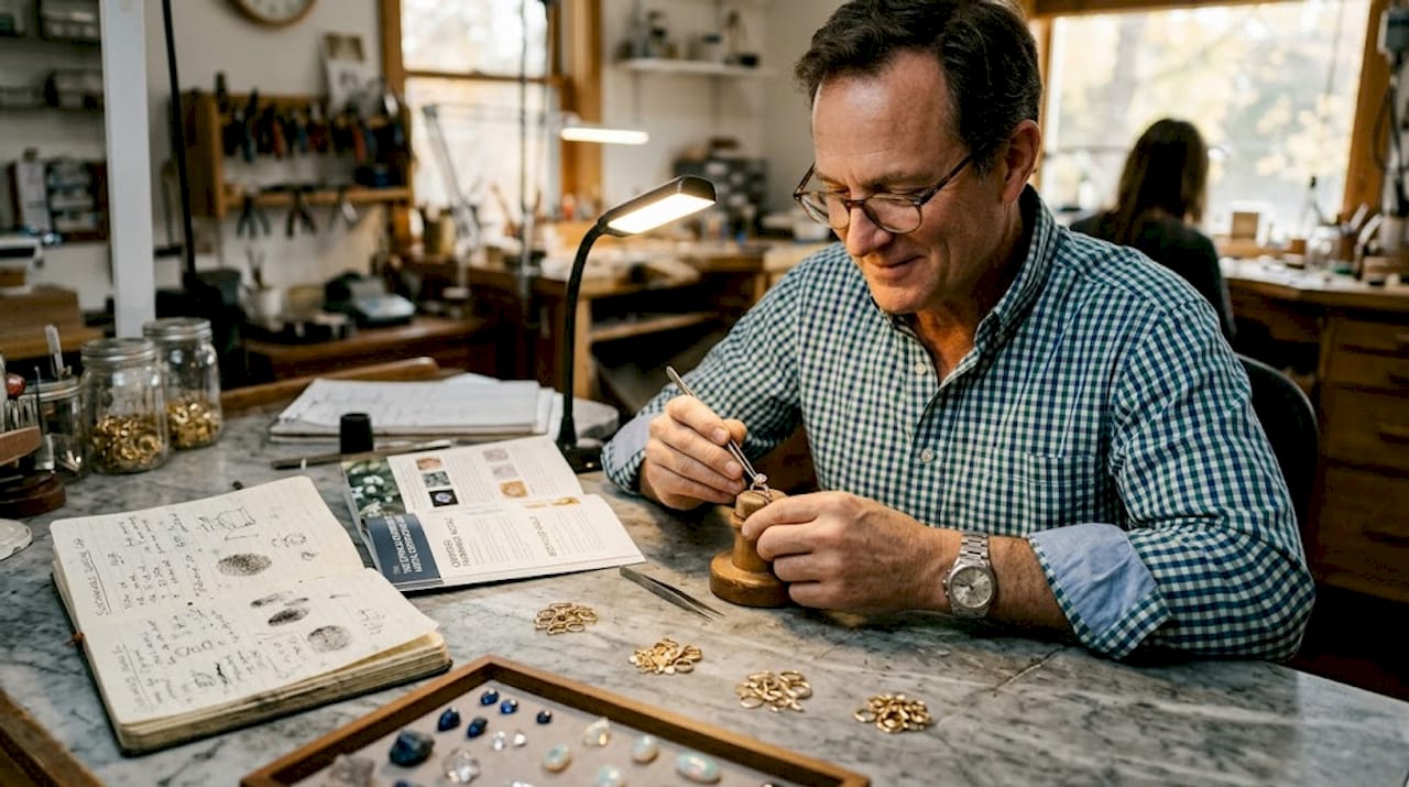 Jeweler sorting fairmined metal materials